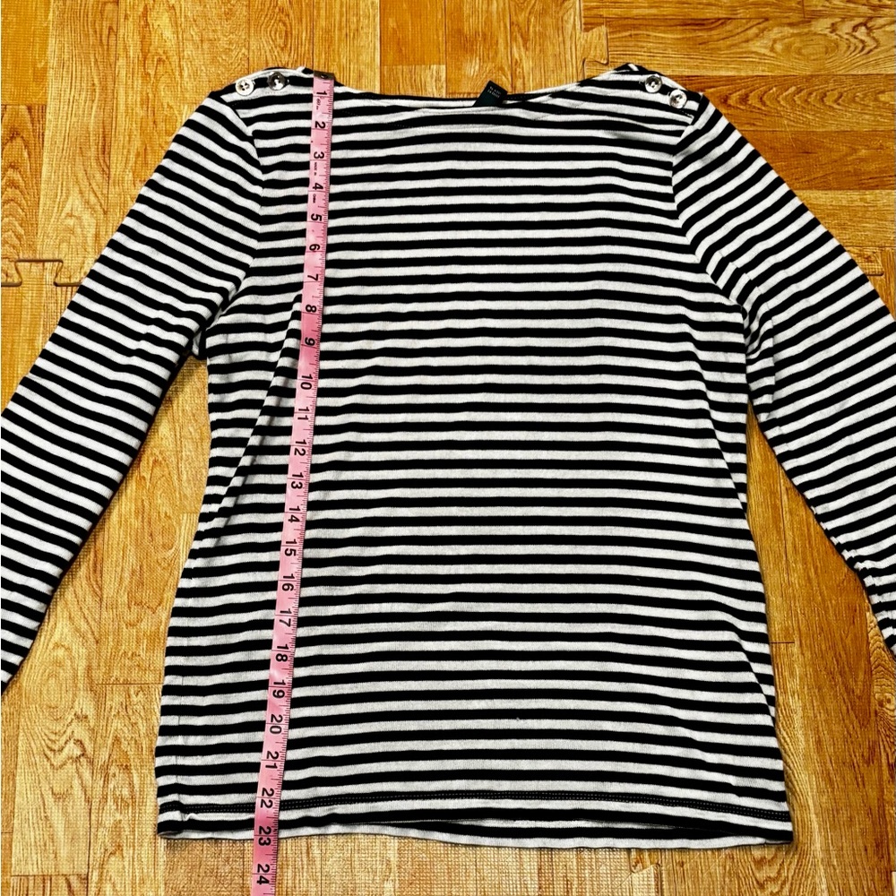 Ralph Lauren Striped Top Black White Long Sleeve Size PL Classic Chic - Picture 6 of 7